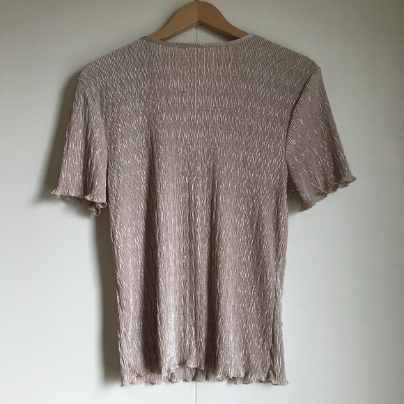 Vintage Retro 90s Tradition Accordion Crepe Champagne Short Sleeve Top - Picture 2 of 13